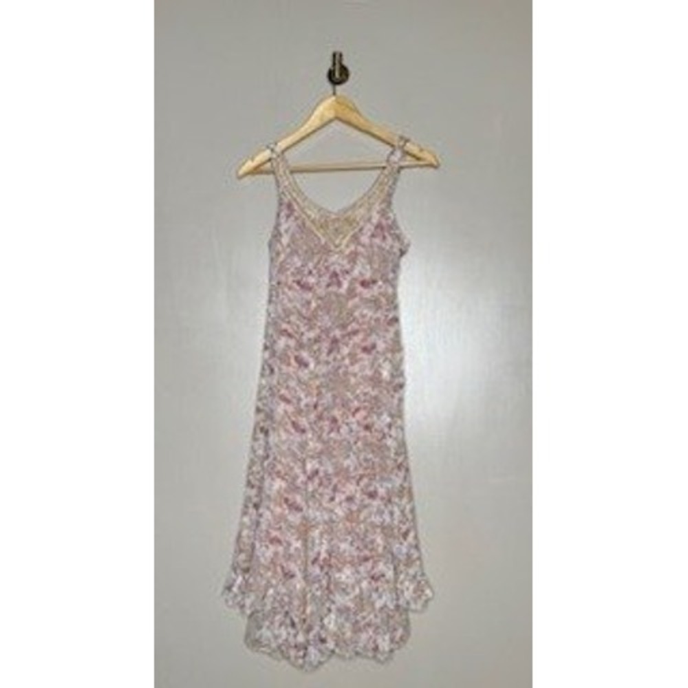 Aryeh Floral‎ Boho Midi Dress Beaded Neckline Pink Sleeveless Size M